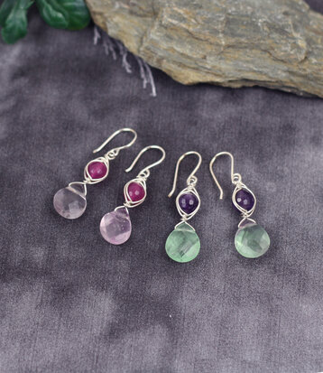 Sterling silver evil eye earrings with amethyste
