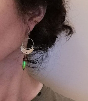 Green crescent earrings