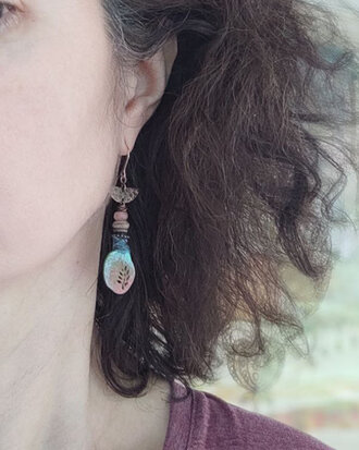 Tree of life blue green earrings