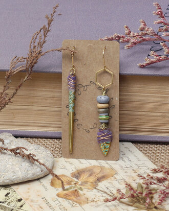 Mismatched boho stick earrings