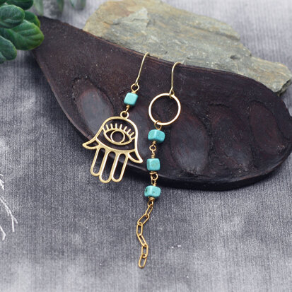 Turquoise Hamsa amulet earrings