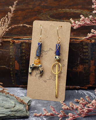 Lapis lazuli and jaspe crescent earrings