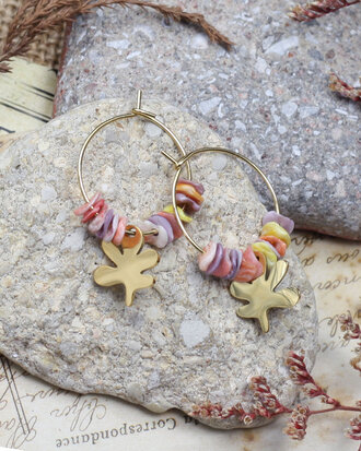 Golden fern hoop earrings