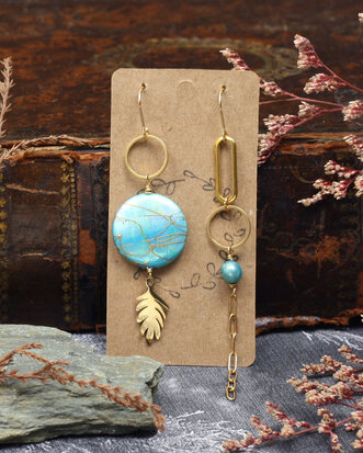 Golden blue Fern earrings