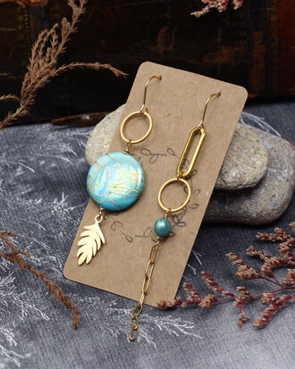 Golden blue Fern earrings