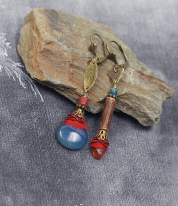 Rustic blue orange earrings
