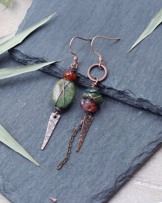 Green agate viking earrings