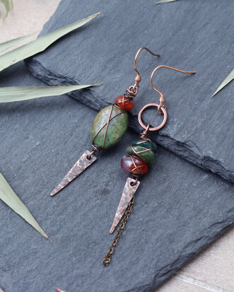 Green agate viking earrings