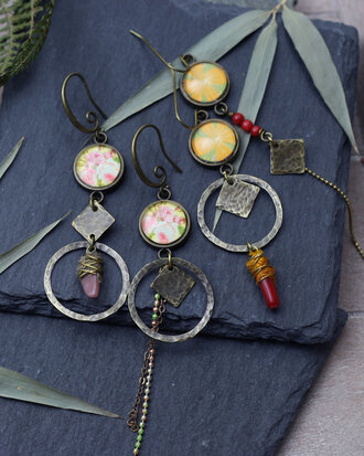 Bronze geometric floral earrings