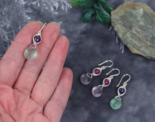 Sterling silver evil eye earrings with amethyste