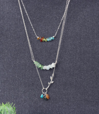 Personalized Sterling silver birthstones leaf necklace