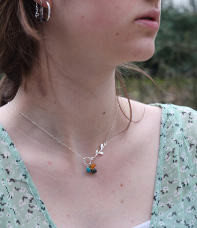 Personalized Sterling silver birthstones leaf necklace