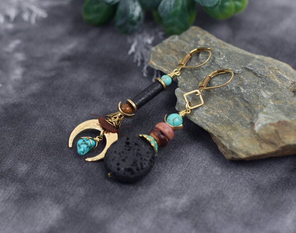 Crescent earrings with turquoise