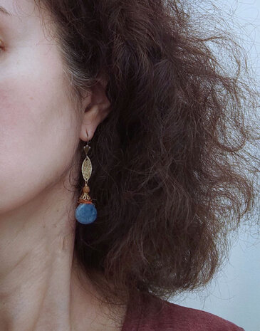 Rustic blue orange earrings