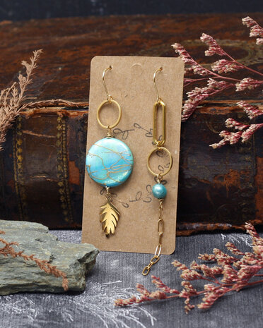 Golden blue Fern earrings