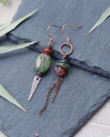 Green agate viking earrings