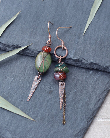 Green agate viking earrings