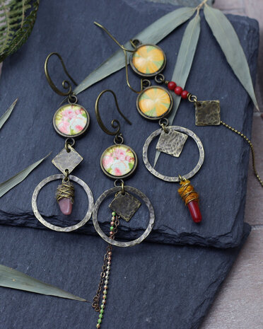 Bronze geometric floral earrings