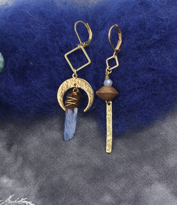 Crescent blue stone earrings