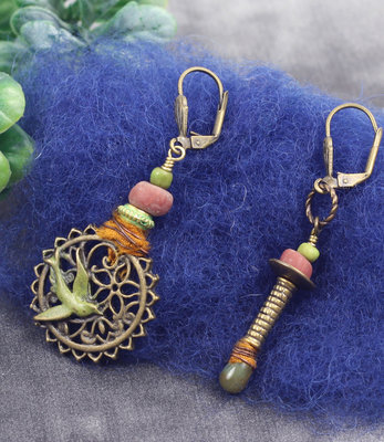 Green bird earrings