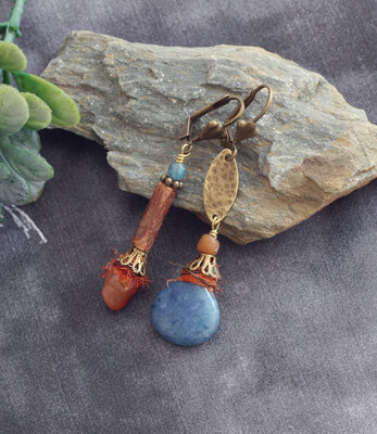 Rustic blue orange earrings