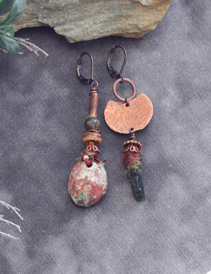 Green and Terracotta red earrings