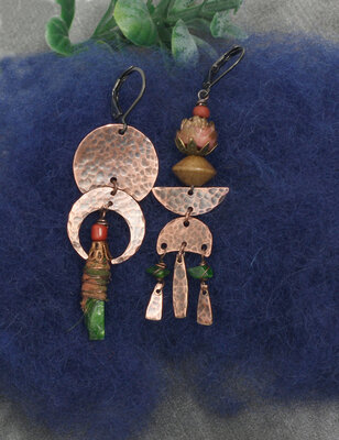 Green red copper gypsy earrings
