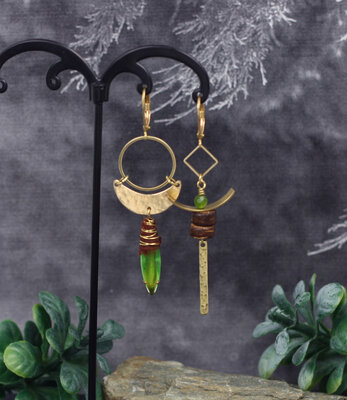 Green crescent earrings