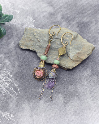 Vintage rose with amethyst earrings