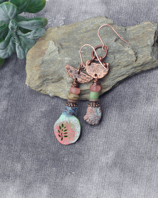 Tree of life blue green earrings