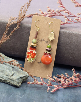 Orange flower earrings