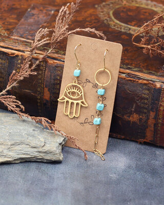 Turquoise Hamsa amulet earrings