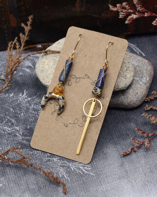 Lapis lazuli and jaspe crescent earrings