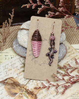 Copper old rose snake earrings