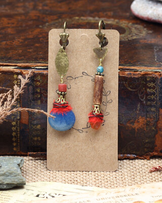 Rustic blue orange earrings