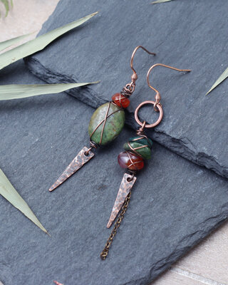 Green agate viking earrings